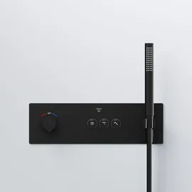 Steinberg Serie 390 Unterputz-Thermostat, inklusive Stabhandbrause, Brauseschlauch, 3 Verbraucher, 39042322S Farbe: schwarz Matt