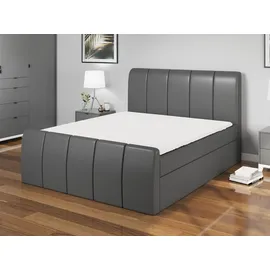 A&J MöbelLand Boxspringbett KARIS 160x200 mit Bettkasten, Topper und gepolstertem Kopfteil. Farbe: Dunkelgrau - Dunkelgrau