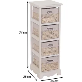 Mendler Regal Kommode mit 4 Korbschubladen 74 x 25 x 28 cm Weiß
