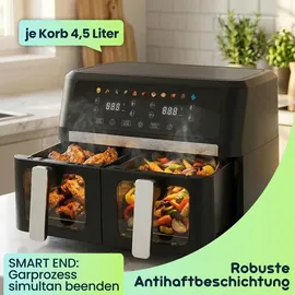 casativo Doppelkorb Heissluftfritteuse 9L Dual Zone Air Fryer schwarz
