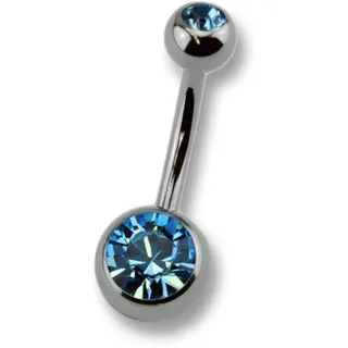 Bauchnabelpiercing ZEEME "Titan silberfarben Kristall dunkelblau", grau (grau, blau), Piercings, Damen, Titan