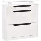 HOMCOM Schuhschrank Schuhregal mit 3 Schubladen und Klapptür, verstellbares Regal für 14 Paar, Hochglanz Weiß 89 x 23 x 96 cm, großer Stauraum   Aosom.de