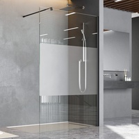 BD-Baode Duschabtrennung walk In Duschwand 100 x 190 cm Teilsatiniert Walk In Duschwand Walk-In Dusche mit Stabilisator Schwarzer Stil Walk In Dusche 8 mm ESG Glas Duschtrennwand (Ohne Duschwanne)