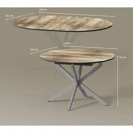 livinity® Firenze Ø 120 cm Eiche rustikal/Grau