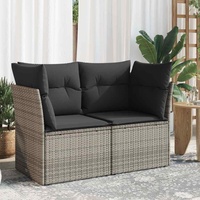 Gartensofa 2-Sitzer mit Kissen Grau Poly Rattan