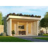 Gartenhaus Holz 38mm Blockbohlenhaus Gerätehaus Lily Gründachhaus 397x397cm
