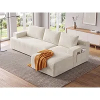GLP Ecksofa Modulares L Form Bodensofa mit Schlaffunktion 238 cm, Sofa-Set, Boneless Sofa ohne Montage, Cord Ecksofa mit Taschenfederkern beige