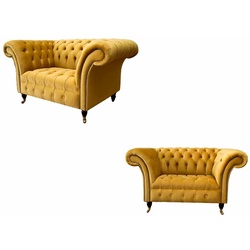 JVmoebel Sessel Gelb Sessel Chesterfield Möbel Set 2x Einsitzer Set Textil (2-St., 2x Sessel), Mit Chesterfield-Knöpfen gelb