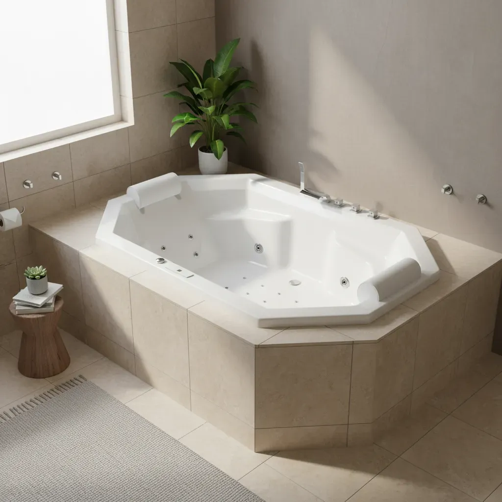 Indoor Whirlpool Badewanne 200x115 24 Massagedüsen Heizung LED, groß, tief, Einbau, 2 Personen, Acryl, Caribia BARBADOS Deluxe, Made in Germany
