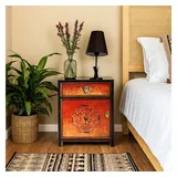OPIUM OUTLET Nachtkommode Nichttisch Nachkonsole Kommode Nachtschrank (Asia Möbel Vintage-Stil Schlafzimmer Wohnzimmer Diele Flur, asiatisch chinesisch orientalisch fernöstlich), Nachtkästchen schwarz-orange schwarz