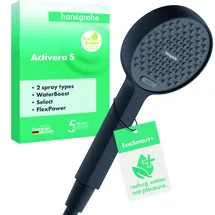 Hansgrohe Activera Select S Duschkopf 95, 2 Strahlarten, wassersparend mit Booster, mit EcoSmart, 3,9l/min, 28036670, Farbe: Mattschwarz
