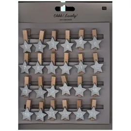 Rico Design DIY-Adventskalender Clips mit Stern, Holz, silber 2021