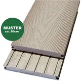 Woodstore24 Terrassendielen WoodoMalta WPC Massivdiele in 3D-Holzoptik für Terrasse & Balkon grau, (2,4m L x 14,6cm B x 1,8cm Stärke, Bodenbelag Komplettset mit Unterkonstruktion), Holzoptik, Klicksystem, Außenbereich, Gastronomie geeignet, wetterfest