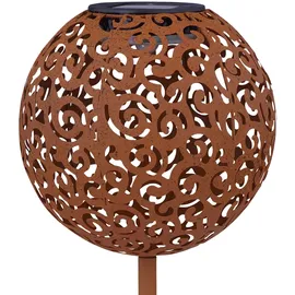 ETC Shop Solarleuchte rost Solarlampe für Außen Kugel Solar Garten Deko Erdspieß, mit orientalischem Lichteffekt, Metall, 1x LED warmweiß, DxH 18x52,5 cm