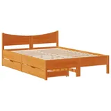 vidaXL Massivholzbett 140 x 200 cm Wachsbraun