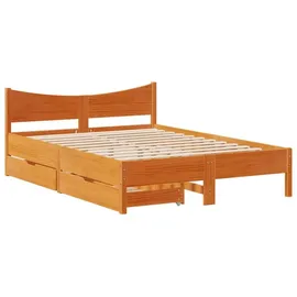 vidaXL Massivholzbett 140 x 200 cm Wachsbraun