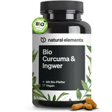 natural elements Bio Curcuma & Ingwer – 180 Kapseln – Bio Kurkuma, Bio Ingwer & Bio Pfeffer – mit Curcumin & Piperin – hochdosiert – in Deutschland produziert & laborgeprüft Vegan