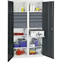 stumpf metall Stumpf Werkzeug- und Materialschrank Serie 3000 lichtgrau / anthrazitgrau + 6 Schublade 100 mm + 2 Schublade 200 mm + Mitteltrennwand + 6 Auszugsböden - 3004771