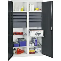 stumpf metall Stumpf Werkzeug- und Materialschrank Serie 3000 lichtgrau / anthrazitgrau + 6 Schublade 100 mm + 2 Schublade 200 mm + Mitteltrennwand + 6 Auszugsböden - 3004771