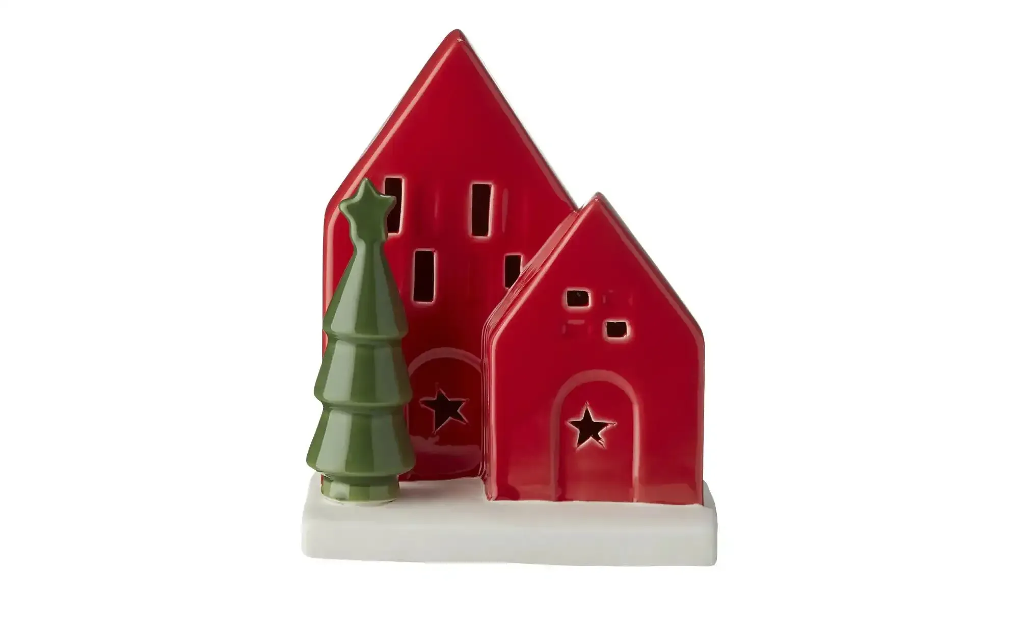 HOME STORY LED Objekt Häuser mit Tannen   ¦ rot ¦ Porzellan,Kunststoff ¦ Maße (cm): B: 12,5 H: 15 T: 9.0