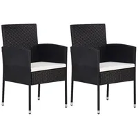 vidaXL Gartenstühle mit Kissen in Cremeweiß 2 Stk. Schwarz Polyrattan