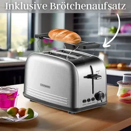Steinborg 2 Scheiben Edelstahl Toaster mit Brötchenaufsatz Krümelschublade