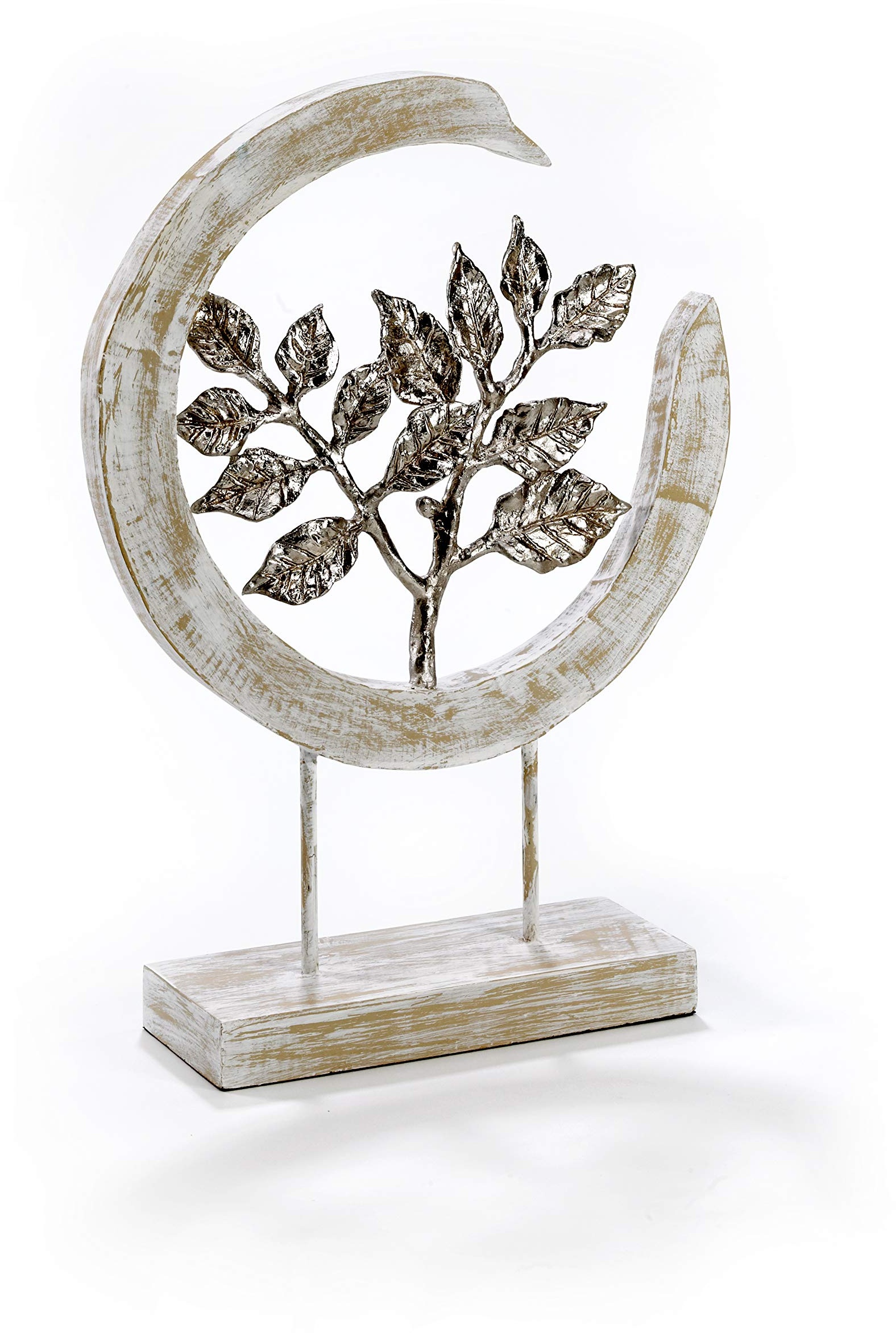 Moritz Skulptur Silver Leafs - Moderne Dekoration aus Mango-Holz und silbernen Aluminium Blättern - schöne Geschenkidee ergänzt eine Natur Deko hervorragend