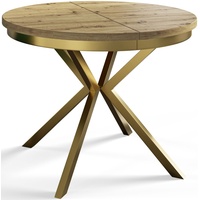 Runder Esszimmertisch BERG, ausziehbarer Tisch Durchmesser: 120 cm/200 cm, Wohnzimmertisch Farbe: Mattbraun, mit Metallbeinen in Farbe Gold