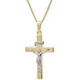 HOPLO Kreuzanhänger Gold Anhänger Kreuz Korpus mit Goldkette 585-14 Karat Gold 60 cm, Made in Germany 60 cm Unisex