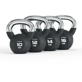 ATLETICA Kettlebell Set | Starter | 10, 12, 14, 16kg | Gummierte Kugelhantel mit Chromgriff | Hochwertige Stahllegierung | Studioqualität | Funktionelles Ganzkörpertraining