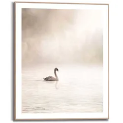 Reinders Wandbild 40 x 50 cm Misty Lake Swan Holz Beige