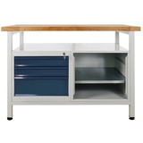 Proregal Werkbank Rhino mit Ablagefläche + 3 Schubladen + Regalteil | HxBxT 84x120x60cm | Traglast 300kg | Lichtgrau/Anthrazitgrau