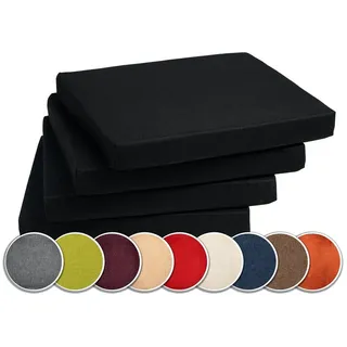 sunnypillow 4er Set Stuhlkissen mit Bindebänder - 40 x 40 x 3 cm - Sitzkissen Outdoor für Stühle/Bänke - Polsterauflage Sitzauflage Gartenkissen für Garten viele Farben zur Auswahl - Schwarz