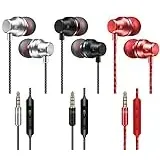 YuCool In-Ear-Kopfhörer, mit Mikrofon und Lautstärkeregler, ausgewogener Bass-Sound, geräuschisolierend, Stereo für alle Geräte mit 3,5-mm-Schnittstelle, 3 Stück