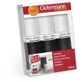 Gütermann creativ Nähfaden-Set mit 6 Spulen Allesnäher 250 m in Schwarz und Weiß 734000-6