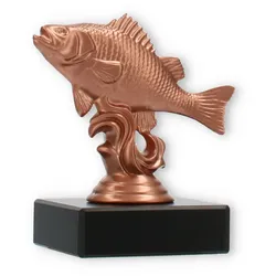 Pokal Kunststofffigur Flussbarsch bronze auf schwarzem Marmorsockel 9,8cm