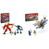 LEGO NINJAGO Kais Feuermech, Actionfiguren-Spielzeug & NINJAGO Riyu der Babydrache, Drachen-Spielzeug mit 3 Mini-Figuren