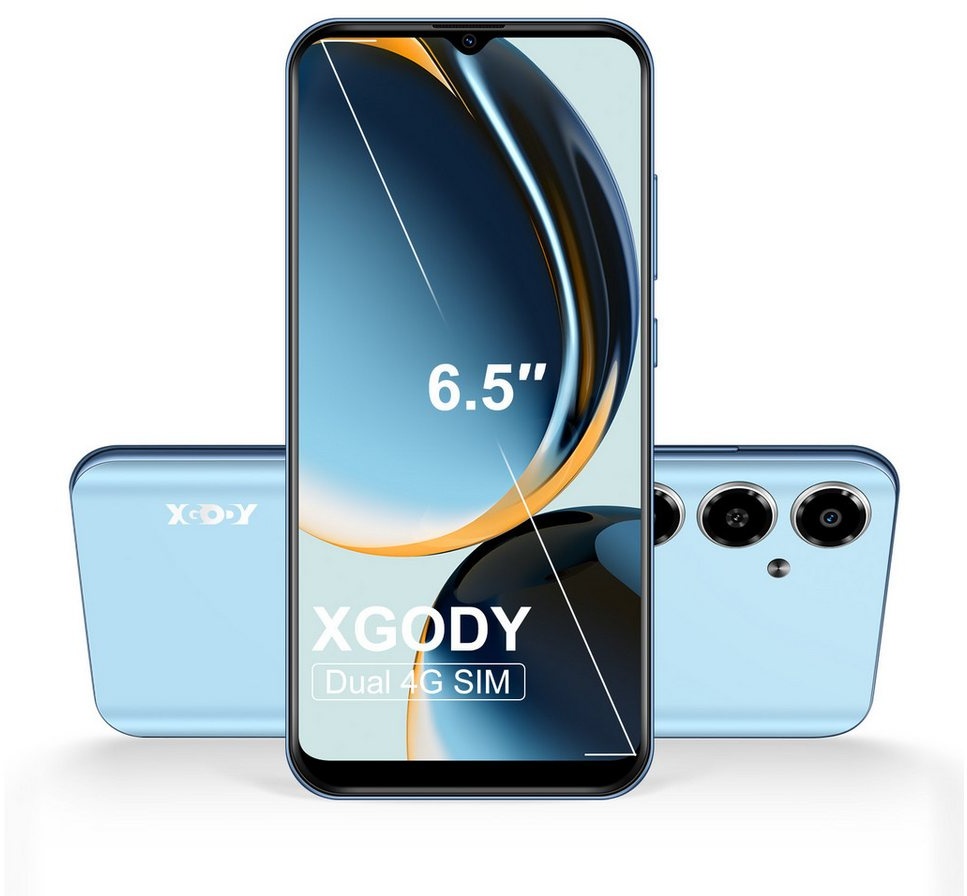 XGODY V50, 4G Quad Core,4 GB RAM+64 GB ROM Smartphone (16,76 cm/6.6 Zoll, 4 GB Speicherplatz, 15 MP Kamera, Face ID, Dual SIM GPS) blau