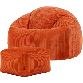 I.C.O.N. Icon Kingston Sitzsack mit Hocker Cord, Orange, Sitzsack Erwachsene mit Füllung, Bean Bag, Cord Sessel, Lounge Sessel, Lounge Stuhl, Schlafzimmer, Wohnzimmer, Wohnzimmer Möbel