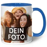 GRAVURZEILE Tasse zum selbst gestalten - Personalisiert mit eigenem Foto - Lebensmittelecht - Spülmaschinenfest - Mikrowellengeeignet - Fototasse Werbetasse oder Firmentasse mit Logo - Blau