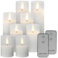8er-Set LED-Echtwachskerzen im Glas, mit Docht und Fernbedienung, weiß