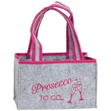 XiRRiX Flaschenkorb Flaschenkörbchen aus Filz "Prosecco to go", Flaschenträger für 6 kleine Flaschen, mit lustiger Aufschrift grau