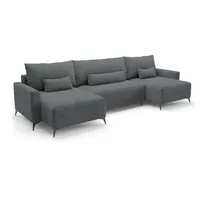 Deine Möbel 24 Wohnlandschaft LOCA U-Form 382 cm breit Ecksofa Sofa Wohnzimmer L-Couch Cord Samt, Beige Creme Grau Hellgrau Anthrazit Schwarz 5 Teile, mit Schlaffunktion Bettfunktion Bettkasten grau