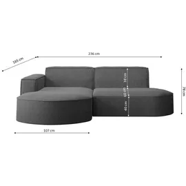 kaiser möbel Ecksofa, Sofa L form, Couch L form MODENA L STUDIO stoff Neve Dunkelgrau Links