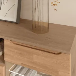 OTTO home Wohnwand VETRO: besteht aus 2 Vitrinen, 1 Lowboard & 1 Wandregal, Wohnzimmer., (4-St), Breite:280cm,Türen aus Massivholz mit Glaseinsätzen,Korpus aus Melamin braun