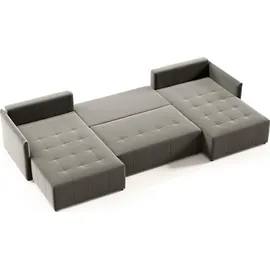 Sofnet Wohnlandschaft Leno U mit Schlaffunktion - U-Form Couch, Ecksofa mit Bettkasten, Couchgranitur mit Bettfunktion, Schlafsofa, Big Sofa - Velours Sto... - Dunkelgrau