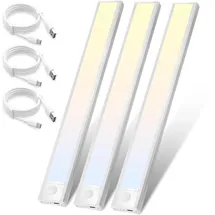 Homefire Unterbauleuchte Küche Led mit Bewegungsmelder 3 Farbtemperatur USB Wiederaufladbar Silber Schranklicht für Kleiderschrank Treppe Schlafzimmer