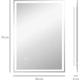 Homcom Badspiegel mit LED-Leuchte, 70 x 50 cm Silber