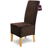 SCHEFFLER-Home Stretch Stuhlhussen Samt Puma Velvet/Velours Stuhlhussen Braun 4er Set/Stuhlabdeckung als Stuhlhussen Schwingstühle/Spann-Stuhlhussen Lang/eleganter Chenille Stuhlüberzug