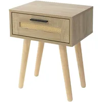 ML-Design Nachttisch mit Schublade Beistelltisch Rattan Nachtkommode Eiche Optik